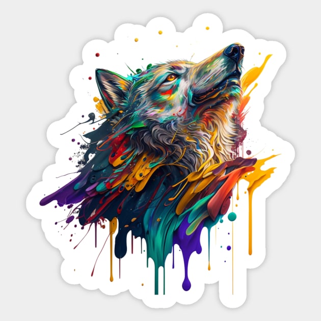 Wolf Splash Art: Colorful Fantasy Painting #3 Sticker by AntielARt